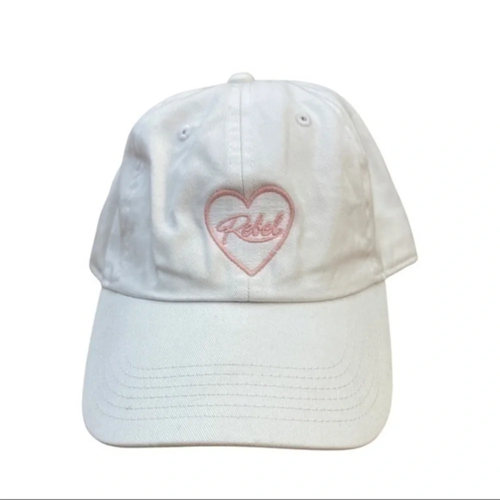 Brandy Melville • Rebel Heart Embroidered White Baseball Cap Hat OS Adjustable
